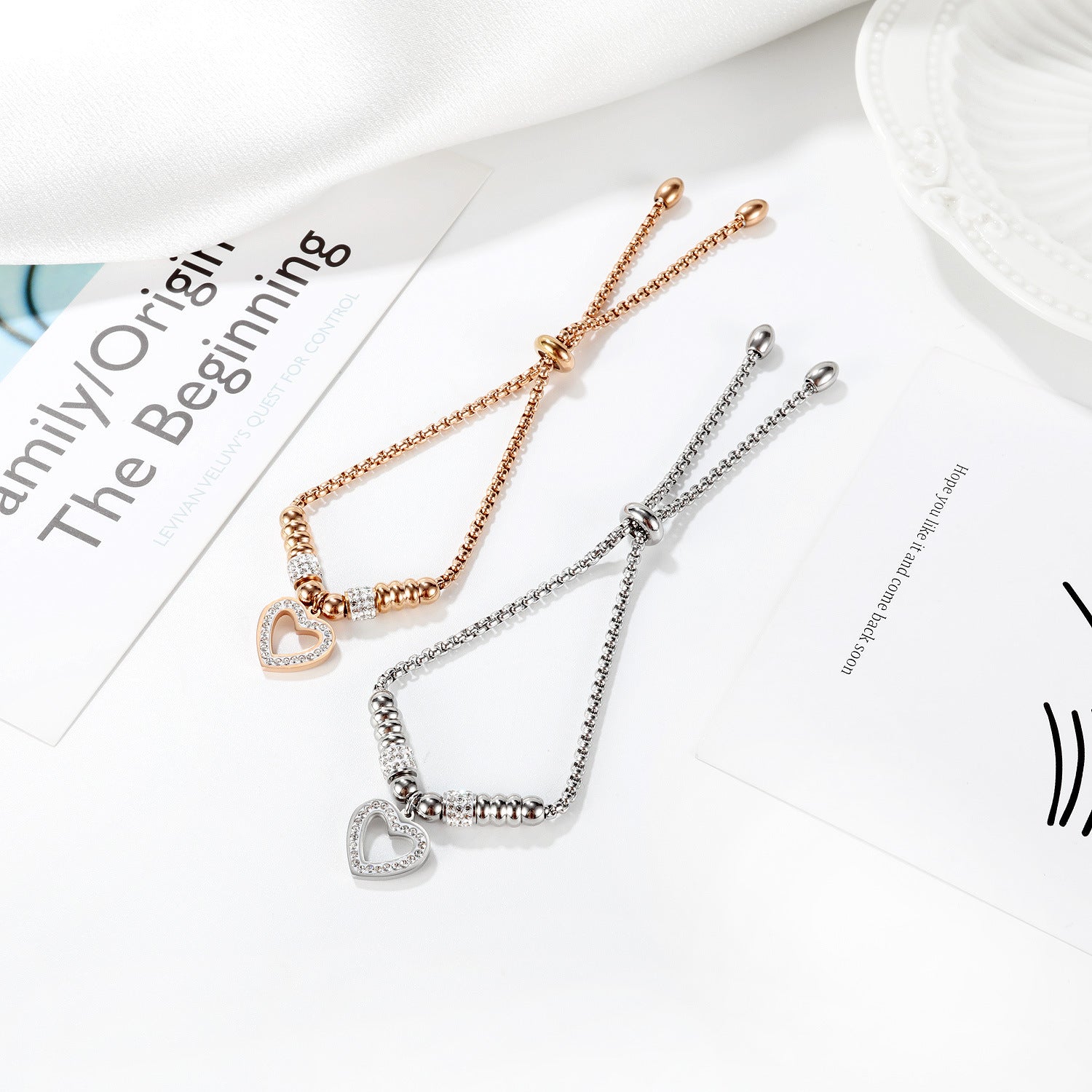 Wholesale Valentine's Day Rose Gold Plated Titanium Steel Love Zircon Bracelet